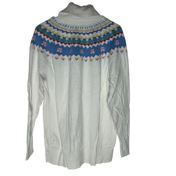 L.L. Bean Cotton Cashmere Fair Isle Turtleneck Sweater Women's Size XL White - Picture 5 of 5